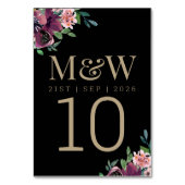 Moderne Bourgogne Bloemen Zwart Goud Bruiloft Kaart (Achterkant)