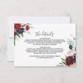 Moderne Bourgogne Bloemenbruiloft Details Invoegen Kaart (Voorkant)