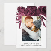 Moderne Bourgogne Bloemenfoto Save the Date (Voorkant / Achterkant)