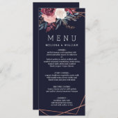 Moderne Bourgogne Bloemenmarine bruiloft Menu (Voorkant / Achterkant)