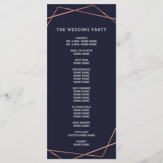 Moderne Bourgogne Bloemenmarine geometrische bruil Programmakaart (Achterkant)