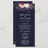 Moderne Bourgogne Bloemenmarine geometrische bruil Programmakaart (Voorkant / Achterkant)