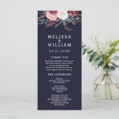 Moderne Bourgogne Bloemenmarine geometrische bruil Programmakaart (Staand voorkant)