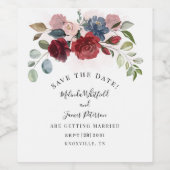 Moderne Bourgogne Bloom Rustieke Bloemen Save The  Wijn Etiket (Enkel label)