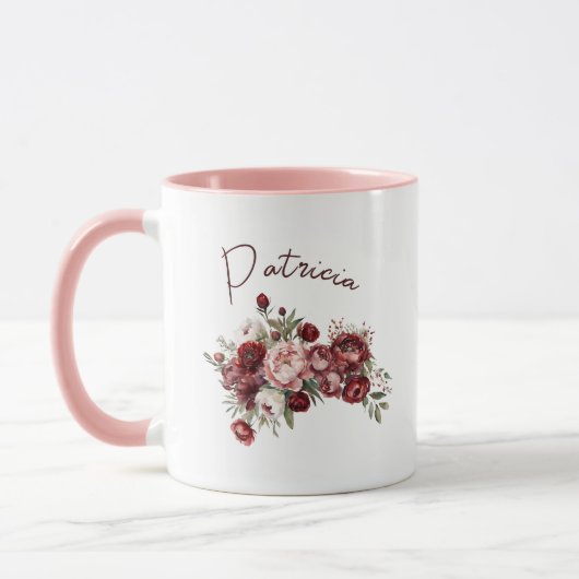 Moderne Bourgogne Blush bloemen Mok (Links)