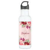Moderne Bourgogne Blush Bloemen Naam Waterfles (Voorkant)