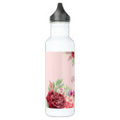 Moderne Bourgogne Blush Bloemen Naam Waterfles (Links)