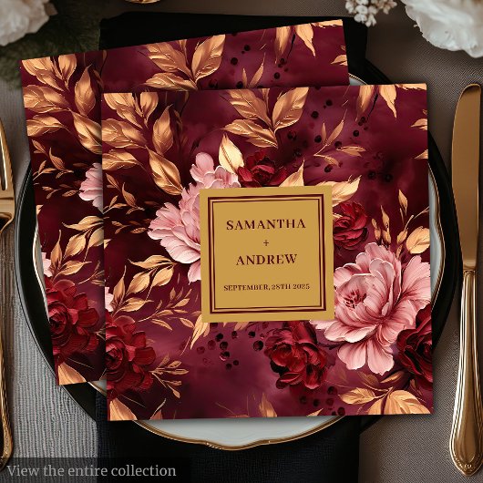 Moderne Bourgogne Blush Goud Trouwpapier Servetten