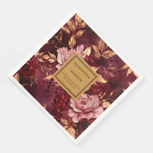 Moderne Bourgogne Blush Goud Trouwpapier Servetten (Hoek)
