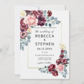 Moderne Bourgogne Blush Rozen Bloemen Lijst Bruilo Kaart (Voorkant)