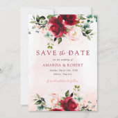 Moderne Bourgogne Blush Waterverf Bloemen Bruiloft Save The Date (Voorkant)