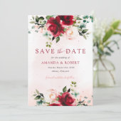 Moderne Bourgogne Blush Waterverf Bloemen Bruiloft Save The Date (Staand voorkant)