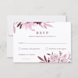 Moderne Bourgogne Blush Waterverf Bloemen RSVP-kaa Kaart