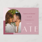 Moderne Bourgogne Boog Foto Huwelijk Save the Date Briefkaart (Voorkant)