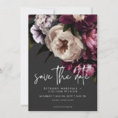 Moderne Bourgogne & Cream Pioenrozen Bloemen Zwart Save The Date (Voorkant)
