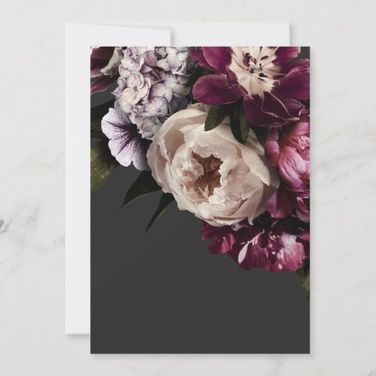 Moderne Bourgogne & Cream Pioenrozen Bloemen Zwart Save The Date (Achterkant)