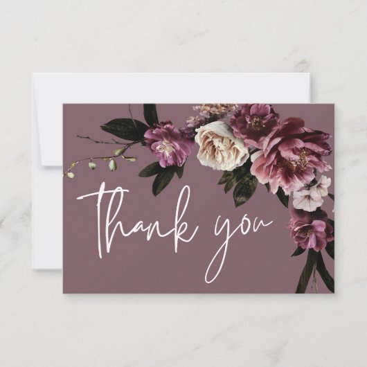 Moderne Bourgogne & Cream Pioenrozen Bloemenbruilo Bedankkaart (Voorkant)