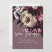 Moderne Bourgogne & Cream Pioenrozen Bloemenbruilo Save The Date (Voorkant)