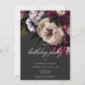 Moderne Bourgogne & Crème Pioenen Zwarte Verjaarda Kaart (Voorkant)