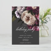 Moderne Bourgogne & Crème Pioenen Zwarte Verjaarda Kaart (Staand voorkant)