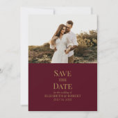 Moderne Bourgogne Custom Photo Save the Date Kaart (Voorkant)