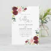 Moderne Bourgogne en blozen bloemenbruiloft Kaart (Staand voorkant)