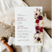 Moderne Bourgogne en blozen bloemenbruiloft Kaart