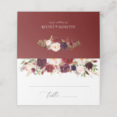 Moderne Bourgogne en blozen bloemenbruiloft Plaatskaartje (Buitenkant ongevouwen)