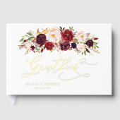 Moderne Bourgogne en blozende bloemen Gastenboek (Voorkant)