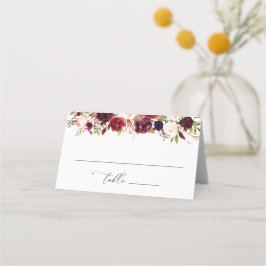 Moderne Bourgogne en blozende bloemen Plaatskaartje