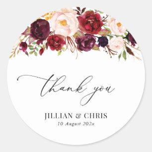 Moderne Bourgogne en Blush Bloemen bruiloft Ronde Sticker