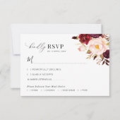 Moderne Bourgogne en Blush Bloemen bruiloft RSVP k Bedankkaart (Voorkant)