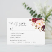Moderne Bourgogne en Blush Bloemen bruiloft RSVP k Bedankkaart (Staand voorkant)