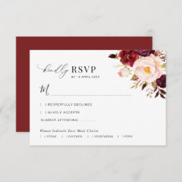 Moderne Bourgogne en Blush Bloemen bruiloft RSVP k Bedankkaart
