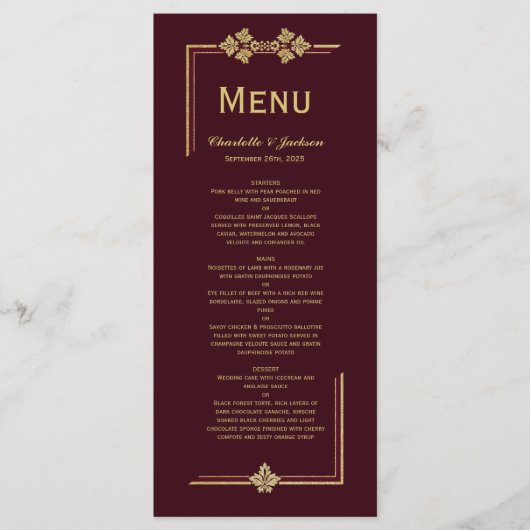 Moderne Bourgogne en gouden weddenschappen Menu (Voorkant)