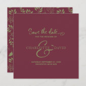 Moderne Bourgogne en groene bruiloft redden de dat Save The Date (Voorkant / Achterkant)