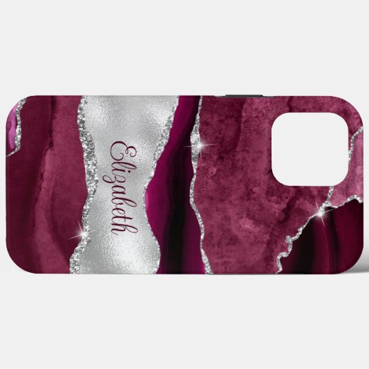 Moderne Bourgogne en Silver Agaat Monogram Case-Mate iPhone Case (Achterkant (horizontaal))