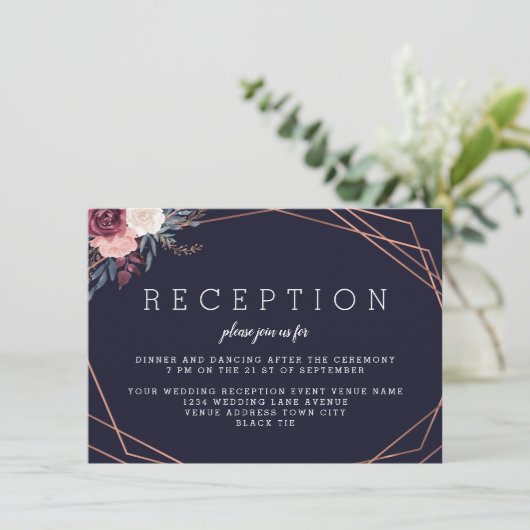 Moderne Bourgogne Floral Geometrische Marine Recep Informatiekaartje (Staand voorkant)