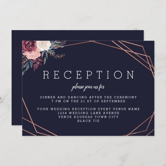 Moderne Bourgogne Floral Geometrische Marine Recep Informatiekaartje (Voorkant / Achterkant)