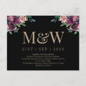 Moderne Bourgogne Floral Monogram bruiloft uitnodi Briefkaart (Voorkant)