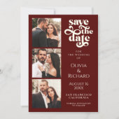 Moderne Bourgogne Foto Collage Bruiloft Save The Date (Voorkant)