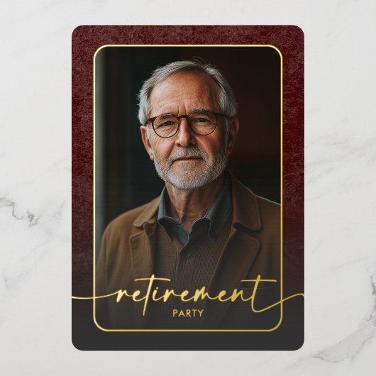 Moderne  Bourgogne Foto Retirement Party Folie Uitnodiging (Voorkant)