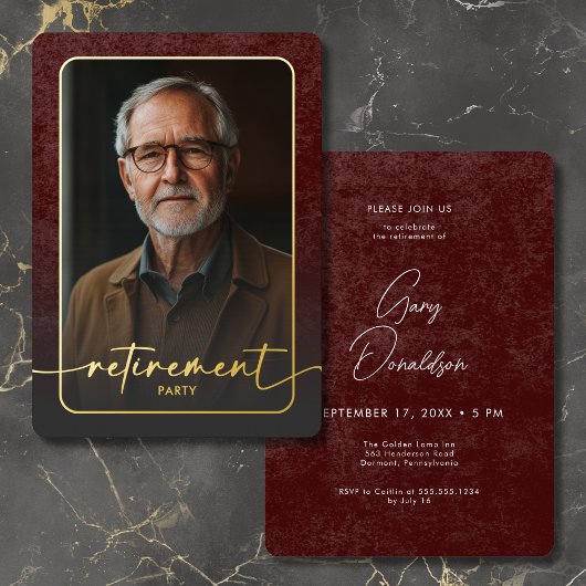 Moderne  Bourgogne Foto Retirement Party Folie Uitnodiging