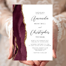 Moderne Bourgogne Gold Agate Script Wedding