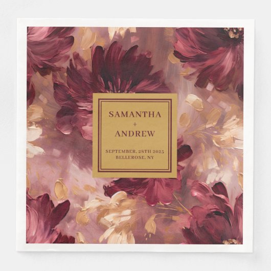 Moderne Bourgogne Gold Blush Trouwpapier Servetten (Voorkant)