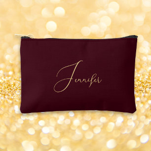 Moderne Bourgogne Gold Monogram Make-up Cosmetisch Etui