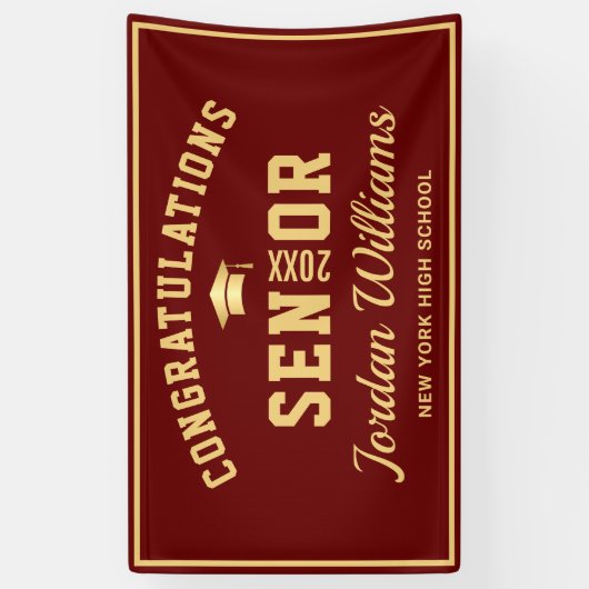 Moderne Bourgogne Gouden 2024 Afstudeerfeest Spandoek (Verticaal)