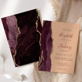 Moderne Bourgogne Gouden Agaat Perzik Bruiloft Kaart