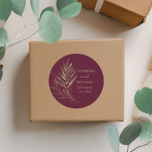 Moderne Bourgogne Gouden Blad Bruiloft Monogram Ronde Sticker