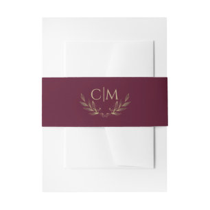 Moderne Bourgogne Gouden Blad Bruiloft Monogram Uitnodigingen Wikkel